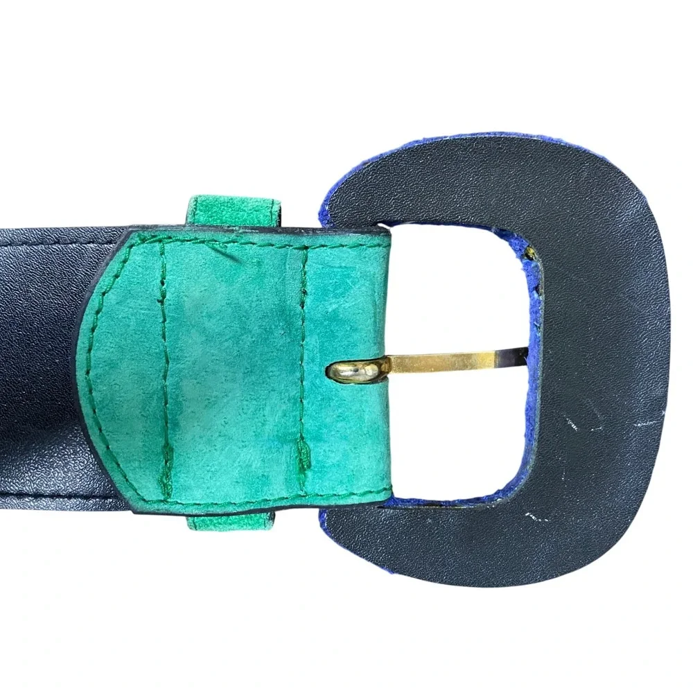 Compagnie Internationale Express Vintage Suede Patchwork Belt Blue Green Medium